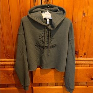 Cropped Olive Green Graphic Hoodie